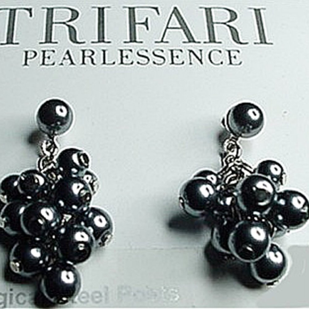 Cluster Grape Design Earrings--Silver Gray